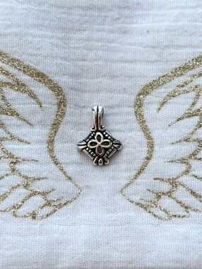 Dainty Sterling Silver Floral Square Pendant - Silver